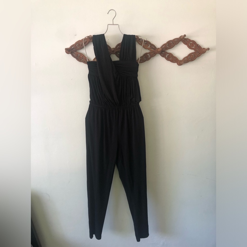 All Saints Black Asymmetrical draped Sleeveless Jumpsuit
